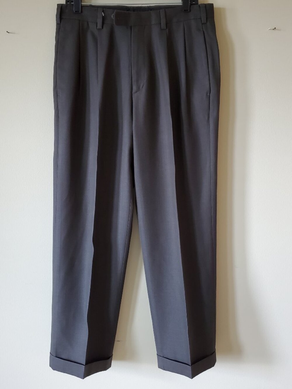 Perry Ellis Olive Portfolio Classic Fit Pleated Cuffed Dress Pants SZ 32